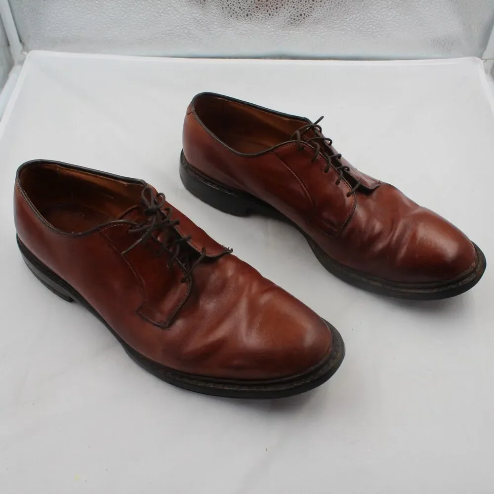 Vintage Allen Edmonds Warton Men 12 Plain Toe Derby Brown Leather Vibram Sole